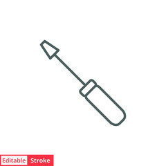 Slotted common blade screwdriver flat icon. Simple outline style. Thin line vector illustration symbol isolated on white background. Editable stroke EPS 10.