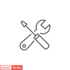 Maintenance icon. Simple outline style. Tool, wrench and screwdriver, spanner sign. Home services concept. Thin line vector illustration symbol isolated on white background. Editable stroke EPS 10.