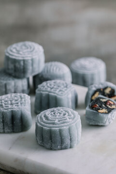 Black Sesame and Pecan Snowskin Mooncakes
