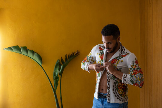Men's Fashion Handsome Cuban Hispanic Gen z Man button shirt Portrait 