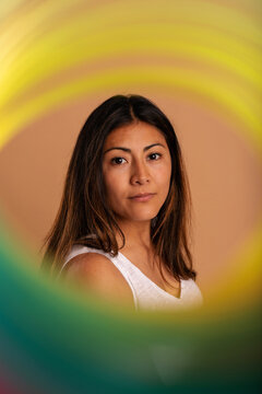 Beautiful woman in studio color portrait