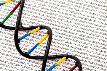 DNA double helix and genome sequence concept for molecular biochemistry backgrounds, genetic code...