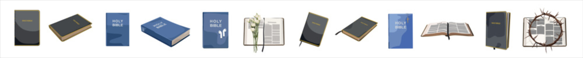 Set of Holy Bible on white background