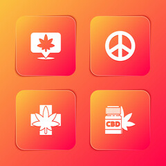 Set Location and cannabis, Peace, Medical marijuana or leaf and bottle with icon. Vector