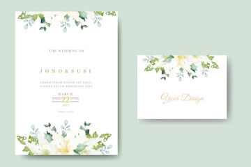 Fototapeta na wymiar Watercolor lily floral wedding invitation card