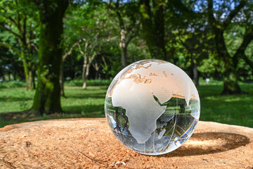 ガラスの地球儀（アフリカ周辺）　SDGs 環境保護 イメージ　glass globe in the...