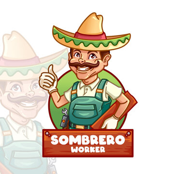 Worker Wearing Sombrero Mascot Logo Template