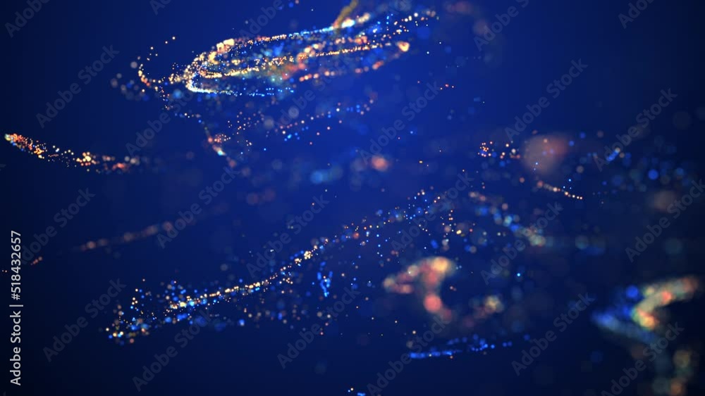 Fototapete blue and golden particle stream. digital data flow. creative abstract background. dynamic pattern wi
