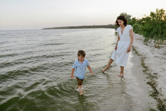 happy mother and son