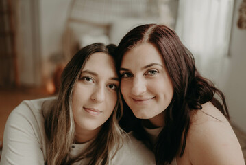 Lesbian couple smiling