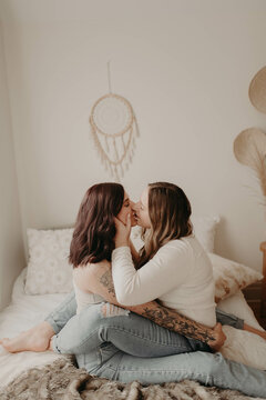 Beautiful Lesbian couple cuddling 