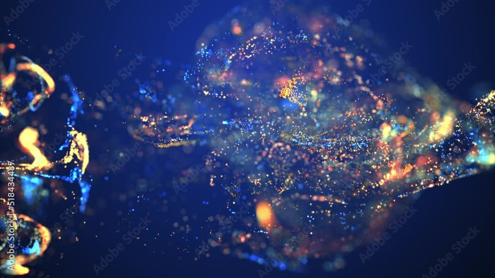 Aufkleber blue and golden particle stream. digital data flow. creative abstract background. dynamic pattern wi