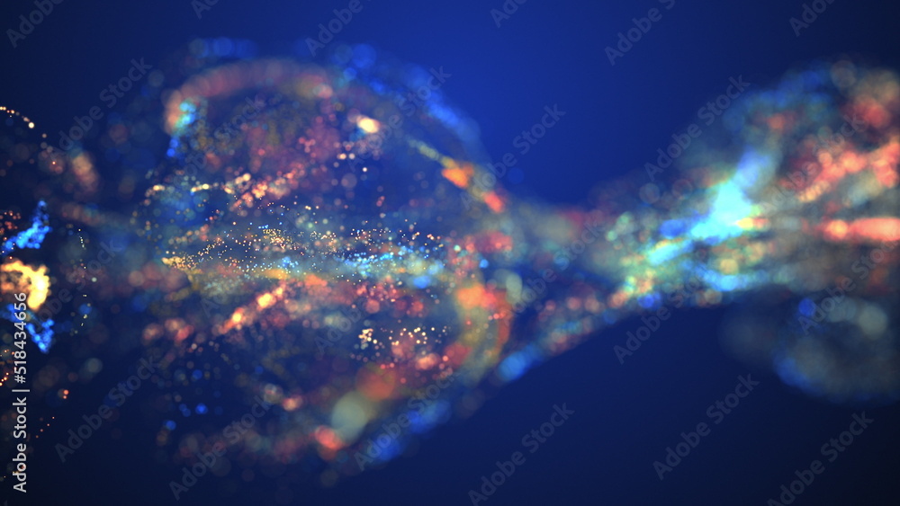 Aufkleber blue and golden particle stream. digital data flow. creative abstract background. dynamic pattern wi