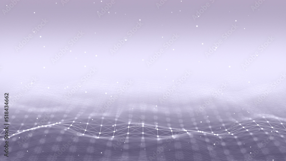 Aufkleber futuristic flying over 3d plexus white waving terrain abstract technology background - moving dots a