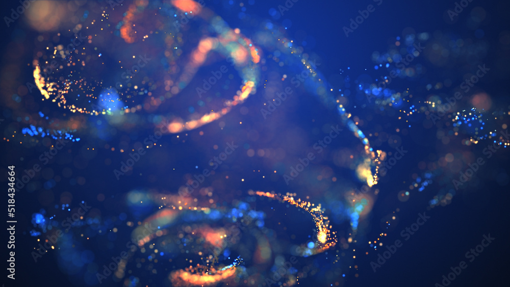 Aufkleber blue and golden particle stream. digital data flow. creative abstract background. dynamic pattern wi