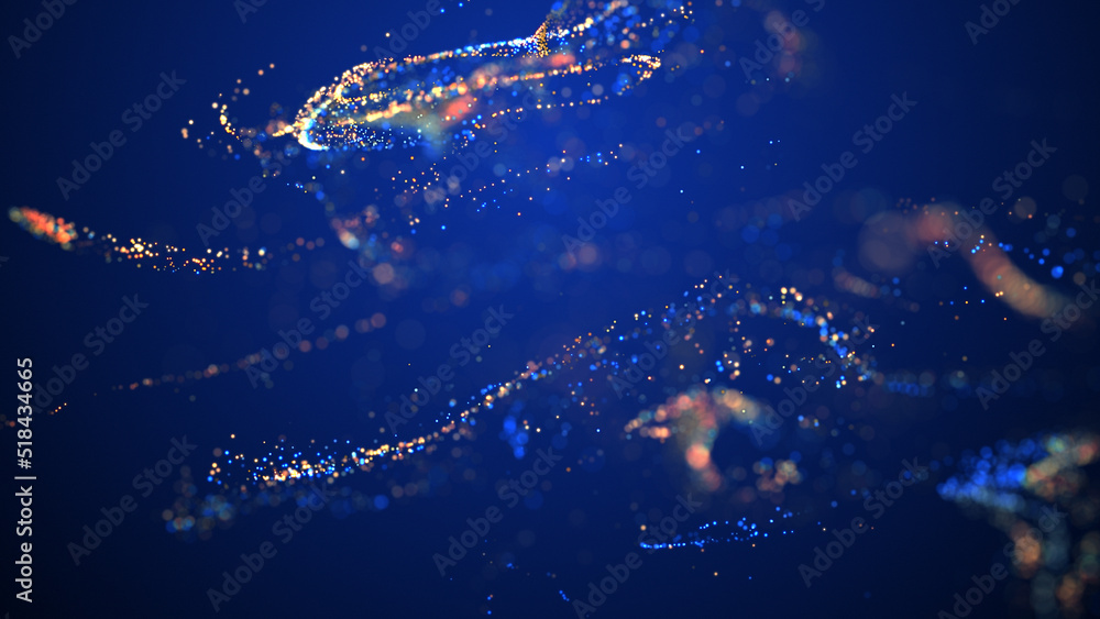 Aufkleber blue and golden particle stream. digital data flow. creative abstract background. dynamic pattern wi