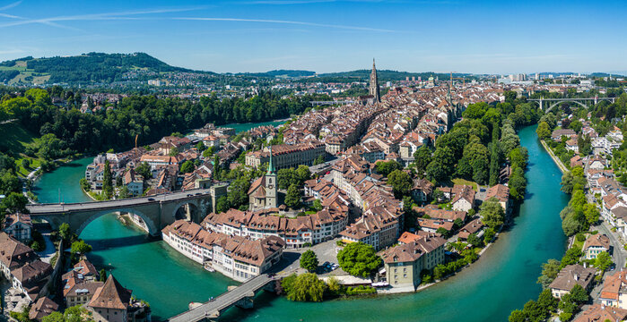 City of Bern in Switzerland from above - the capital city aerial view