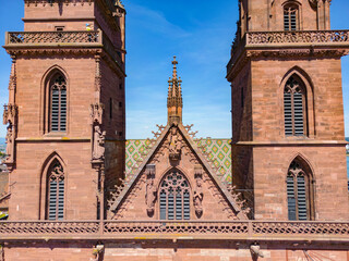 Basel Minster - the famous cathedral in the city of Basel Switzerland