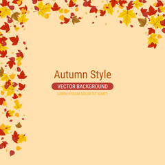 Autumn cartoon style vector background with colorful leaves