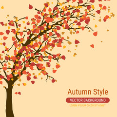 Autumn cartoon style vector background with colorful leaves