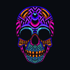 skull neon zentangle artwork illustration