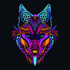 wolf neon zentangle artwork illustration