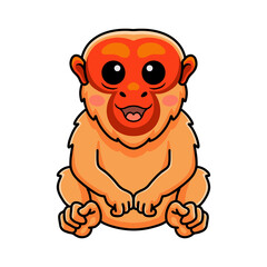 Cute bald uakari monkey cartoon sitting