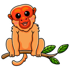 Cute bald uakari monkey cartoon on tree