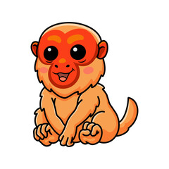 Obraz premium Cute bald uakari monkey cartoon sitting