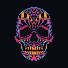 skull neon zentangle artwork illustration