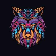 wolf neon zentangle artwork illustration