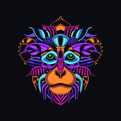 monkey/ape neon zentangle artwork illustration