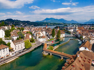 Fototapeta na wymiar City of Lucerne in Switzerland from above - aerial view