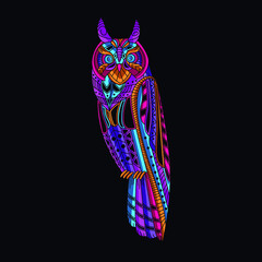 owl neon zentangle artwork illustration