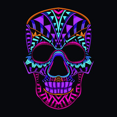 skull neon zentangle artwork illustration