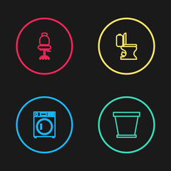 Set line Washer, Flower pot, Toilet bowl and Office chair icon. Vector