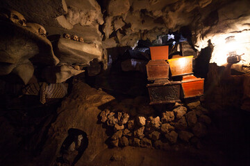 Traditional funeral of the Toraja tribe in the cave, londa, toraja, Indonesia