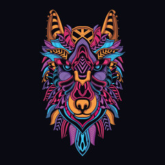 wolf neon zentangle artwork illustration