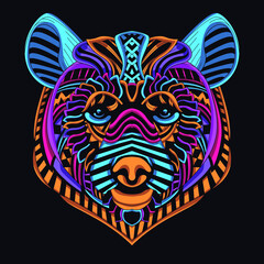 bear neon zentangle artwork illustration