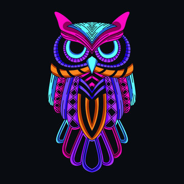 owl neon zentangle artwork illustration