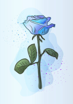Modern art witn blue rose in watercolor style.