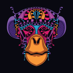monkey/ape neon zentangle artwork illustration