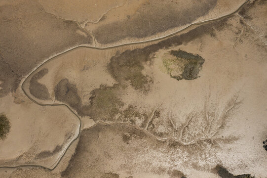 abstract  aerial view of  water finding its way in a river's delta