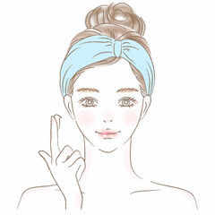 クリームをつける女性の上半身イラスト