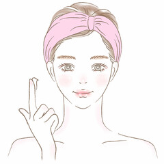 クリームをつける女性の上半身イラスト