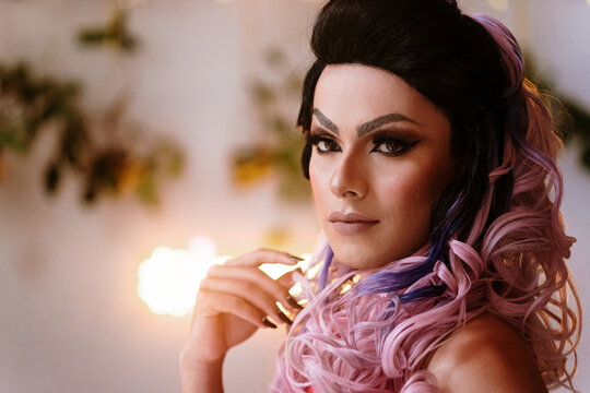 Portrait of sexy drag queen man
