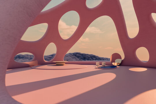 Metaverse open house at sunset