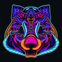 bear neon zentangle artwork illustration