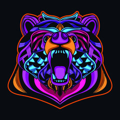 bear neon zentangle artwork illustration