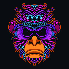 monkey/ape neon zentangle artwork illustration